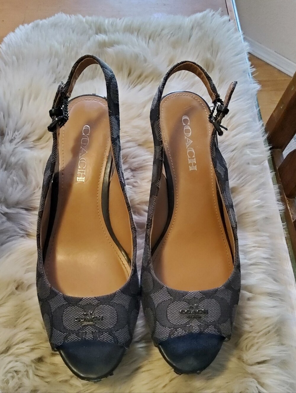 Coach Women's Signature Ferry Jacquark Cork Wedges Size 8 VGUC